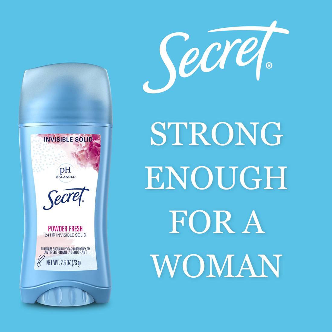 Secret Antiperspirant and Deodorant for Women, 24hr Sweat & Odor Protection, PH Balanced Protection, Gentle on Skin, Invisible Solid, Powder Fresh Scent, 2.6 oz