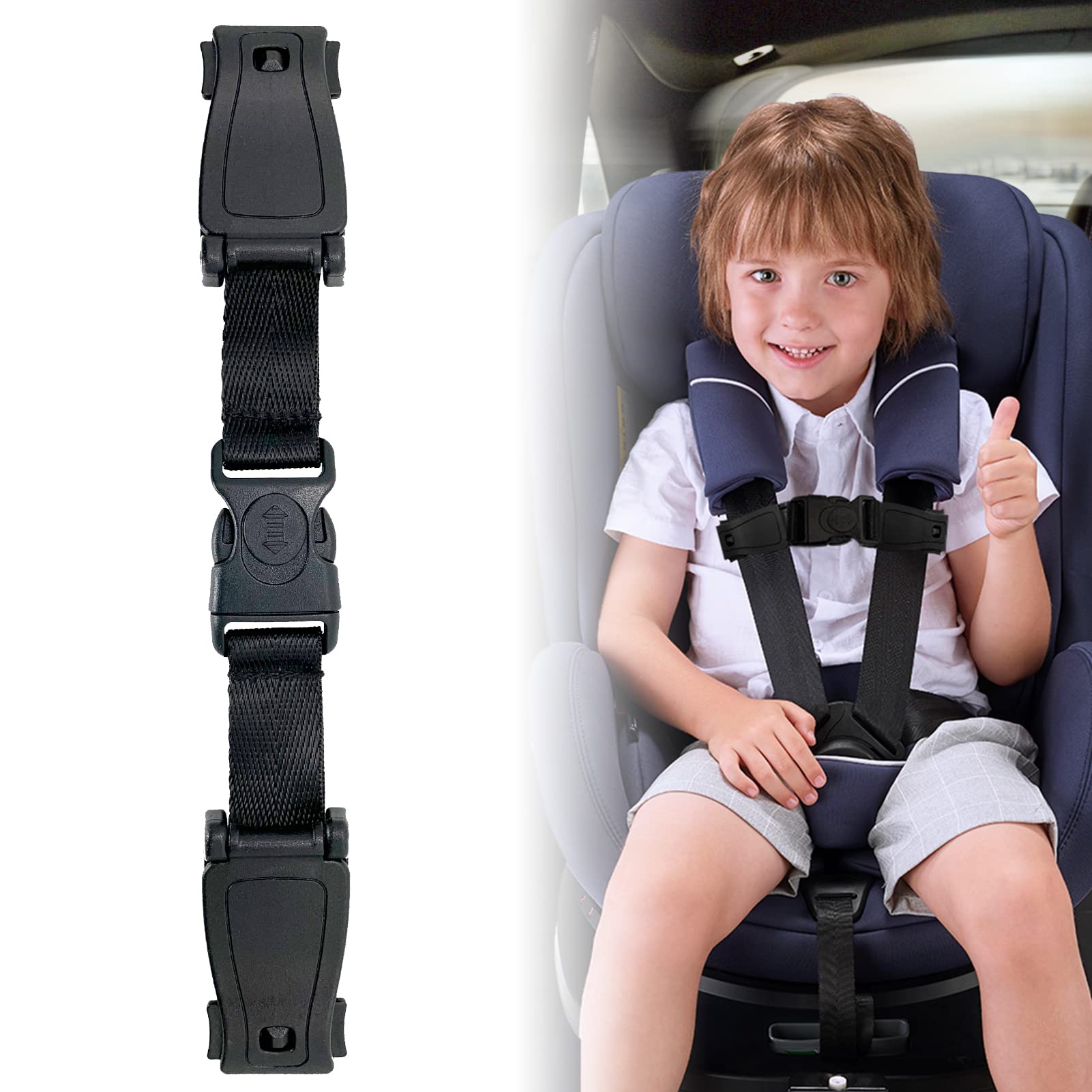 G Ganen Universal Child Chest Harness Clip Anti-Slip Baby Chest Clip Guard Compatible with Seats, Strollers, High Chairs, schoolbags, max. for 1.5 inch Width Harness (Black Set of 1)