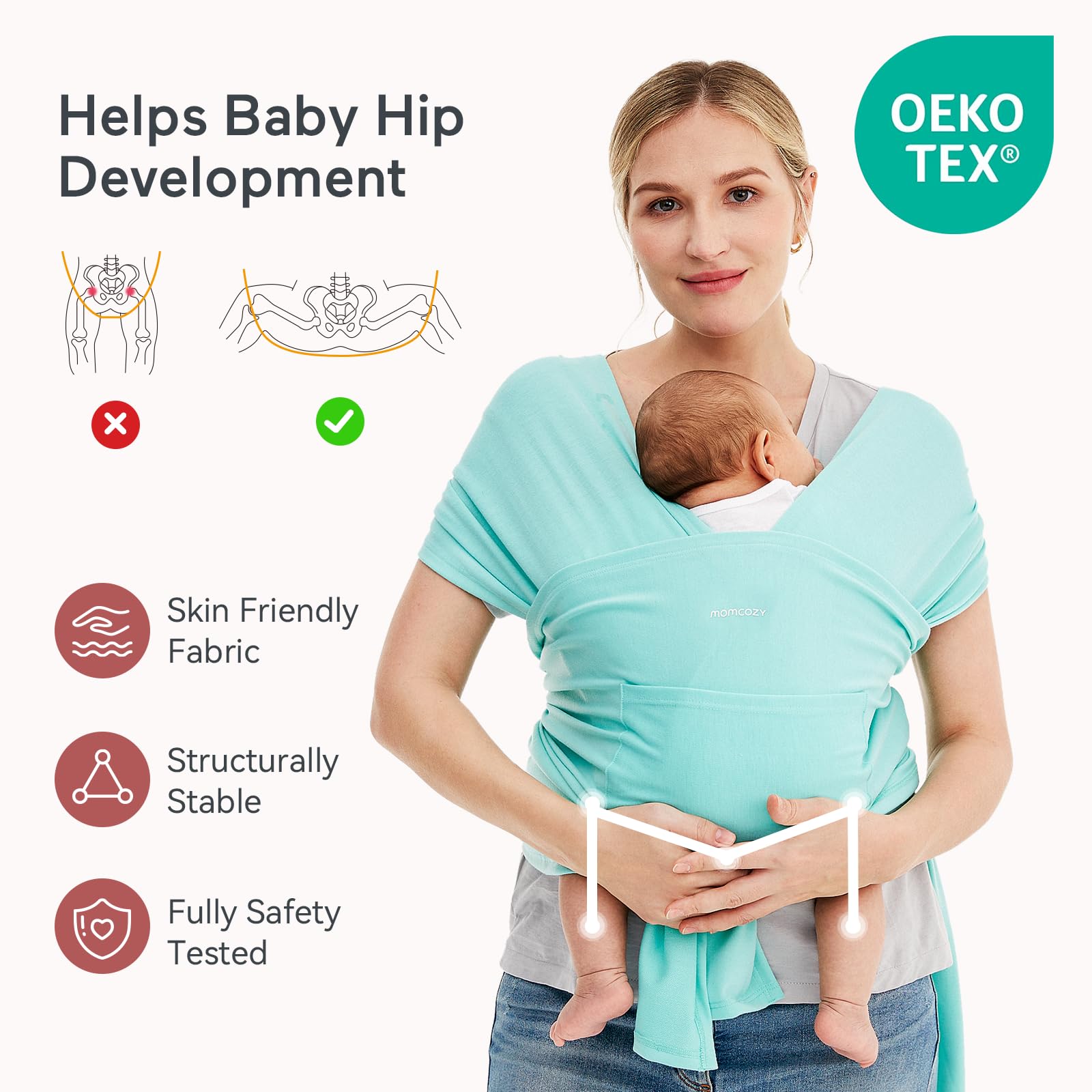 Momcozy Baby Wrap Carrier, Ergonomic Infant Slings for Newborn to Toddler 8-35 lbs, Adjustable Baby Wrap for Adult Fits Sizes XXS-XXL, Easy to Wear Baby Carriers, Lake Blue