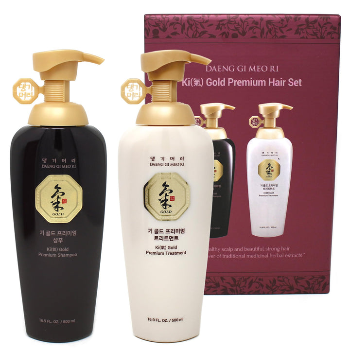 Daeng Gi Meo Ri Ki Gold Premium Shampoo and Treatment Set (500ml) - Herbal K-Beauty Moisturizing and Hydrating Hair Care for Dry and Damaged Hair.