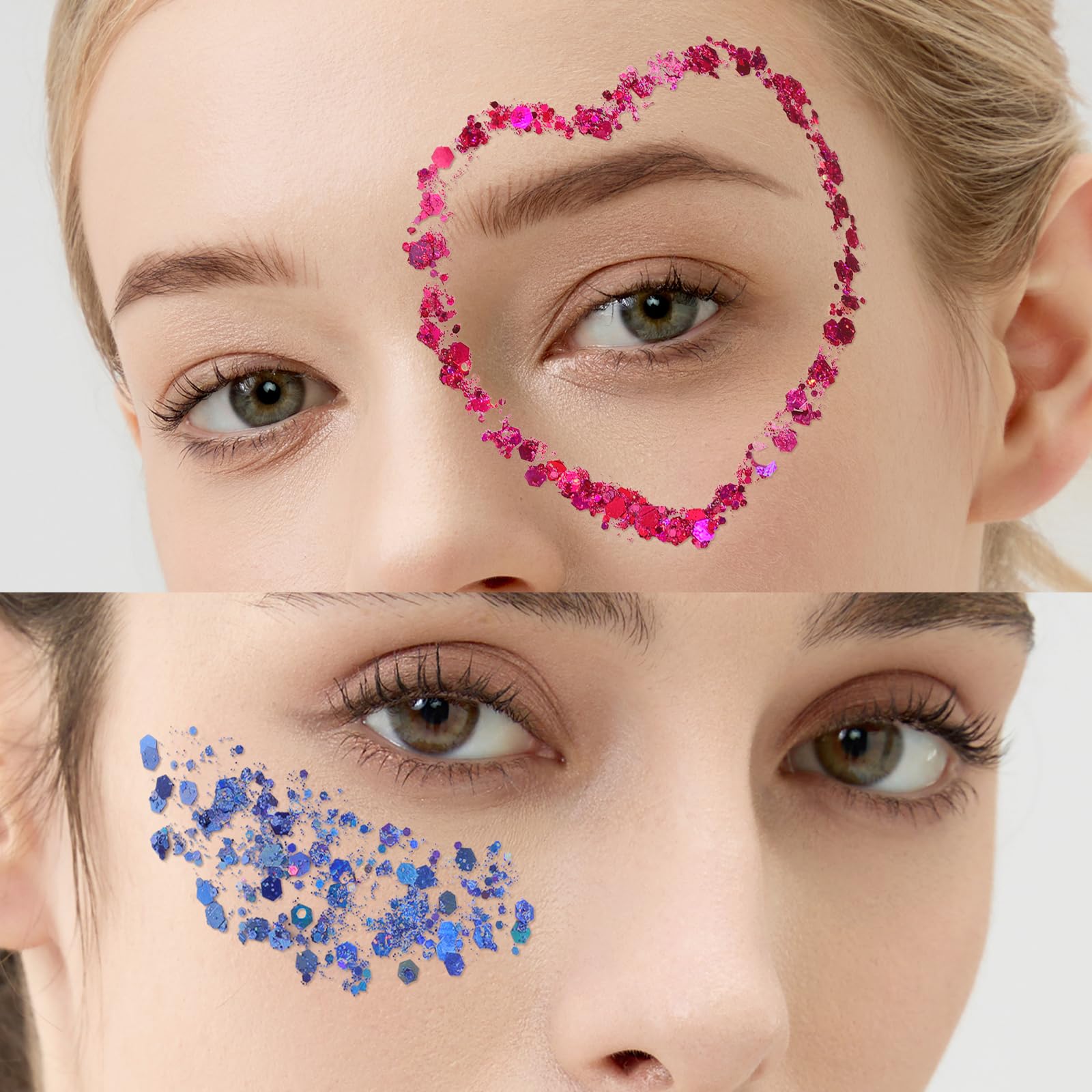 Teenitor 9 Color Face Glitter and 3 Gold Face Freckles Set - No Glue Needed Body Glitter Gel, Hair Glitter Festival Makeup for Parties, Halloween