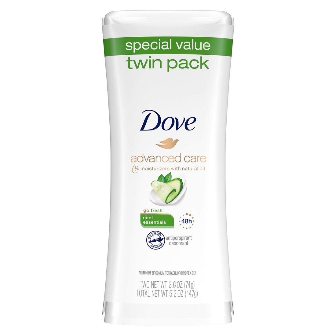 Dove go fresh Anti-Perspirant Deodorant, Cool Essentials Cucumber &Green Tea, 2.6 oz, Twin Pack