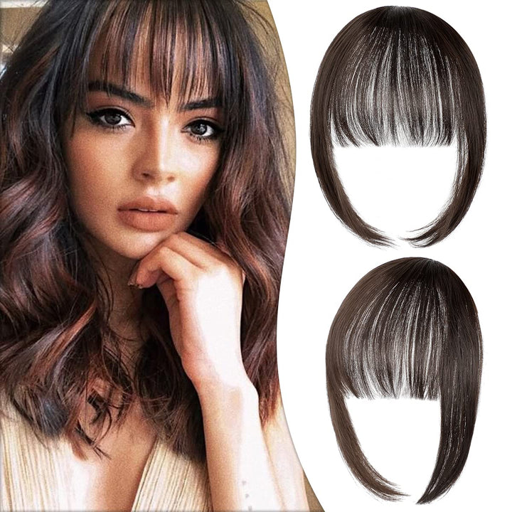 Clip in Bangs Fringe Hair Extenisons Natural Front Neat Clip-on Wispy Bangs Long Temple One Piece Hair Accesory for Women (BLEACH BLONDE MIX GINGER BROWN-wispy bangs)