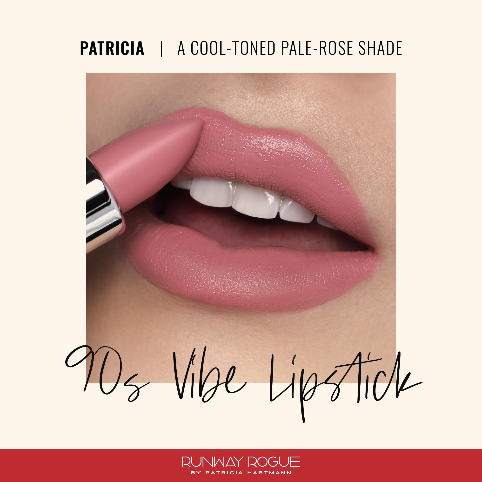 Runway Rogue 90s Vibe Lipstick, Moisturizing Matte Pale-Rose Lipstick, ‘Patricia’