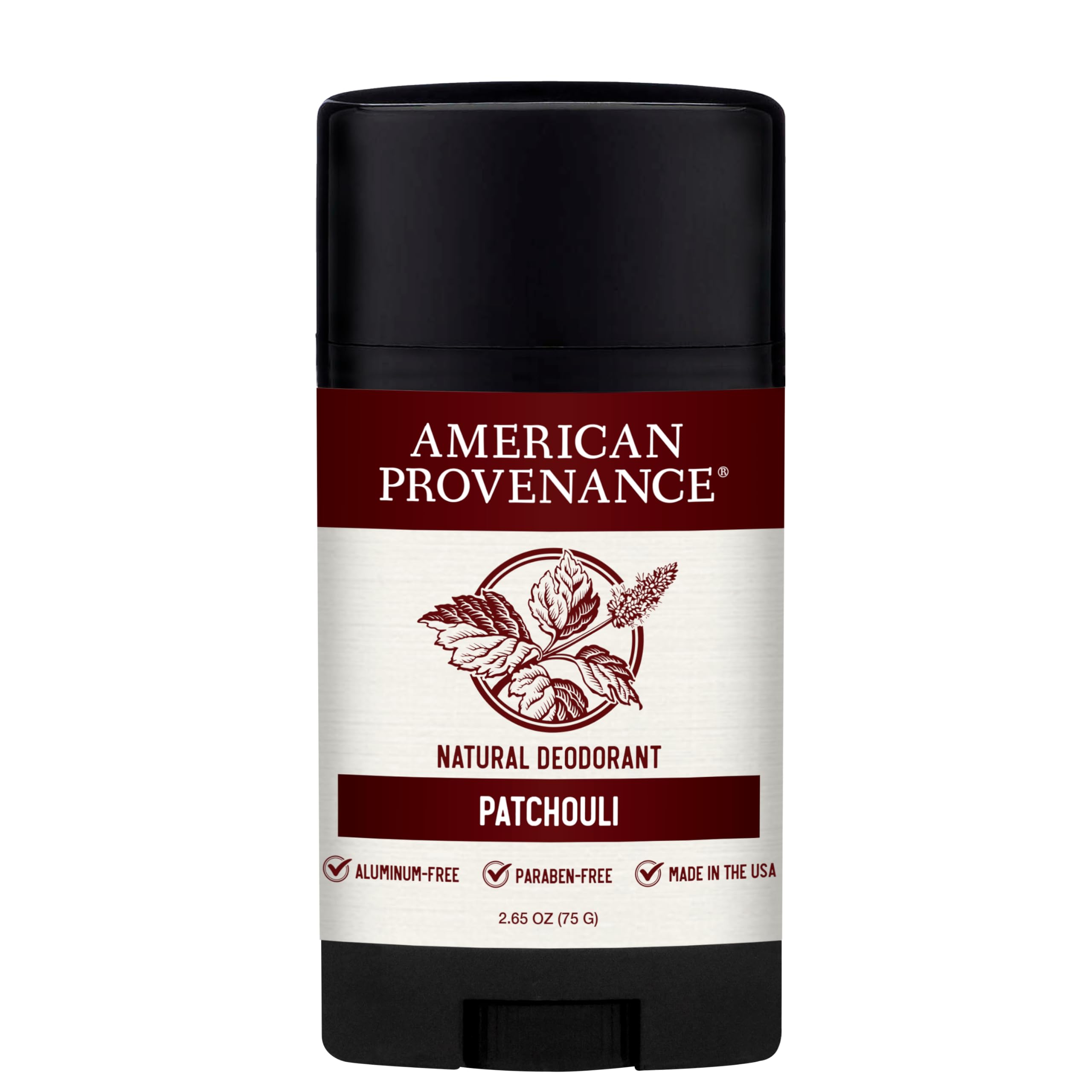 American Provenance Aluminum Free Natural Deodorant For Women and Men - Patchouli - 24 Hour Protection - Cruelty Free - Made in the USA (1 pack)