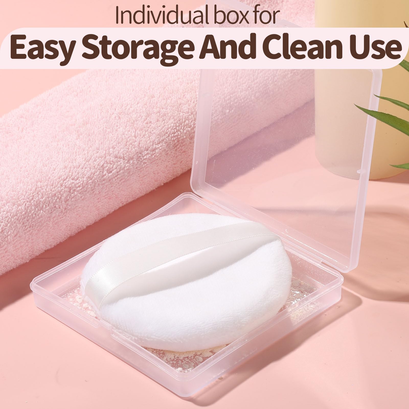 Teenitor 2pcs Powder Puff 3.54inch Medium Body Powder Puff, Powder Puff for Body Powder, Powder Puffs, Soft Velour Powder Puffs, Body Powder Puff and Container White