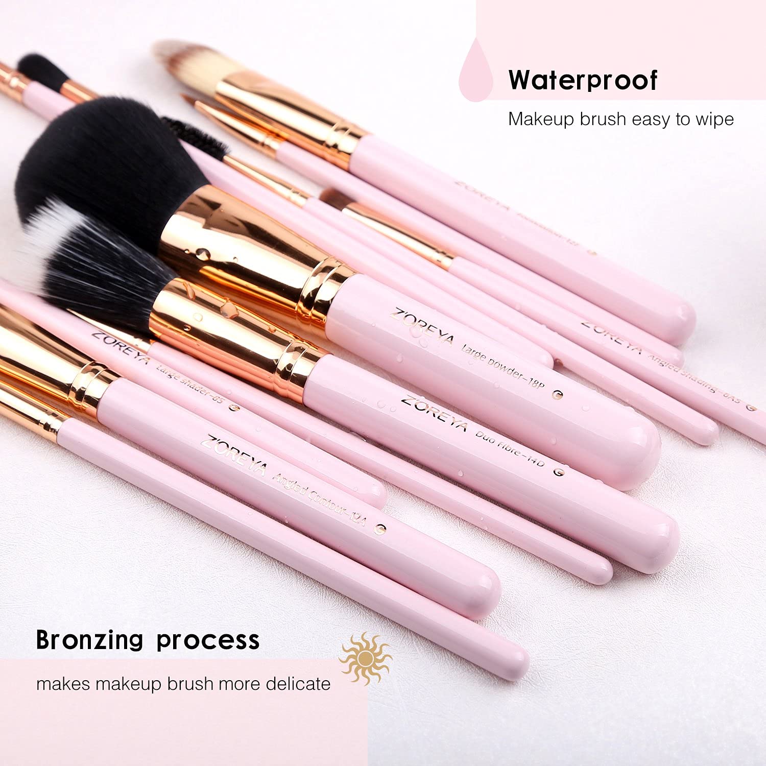 Zoreya Travel Makeup Brush Set 12pcs Pink Makeup Brushes Professional Foundation Powder Contour Blush Eye Cosmetic Brush Sets With Holder For Halloween Makeup