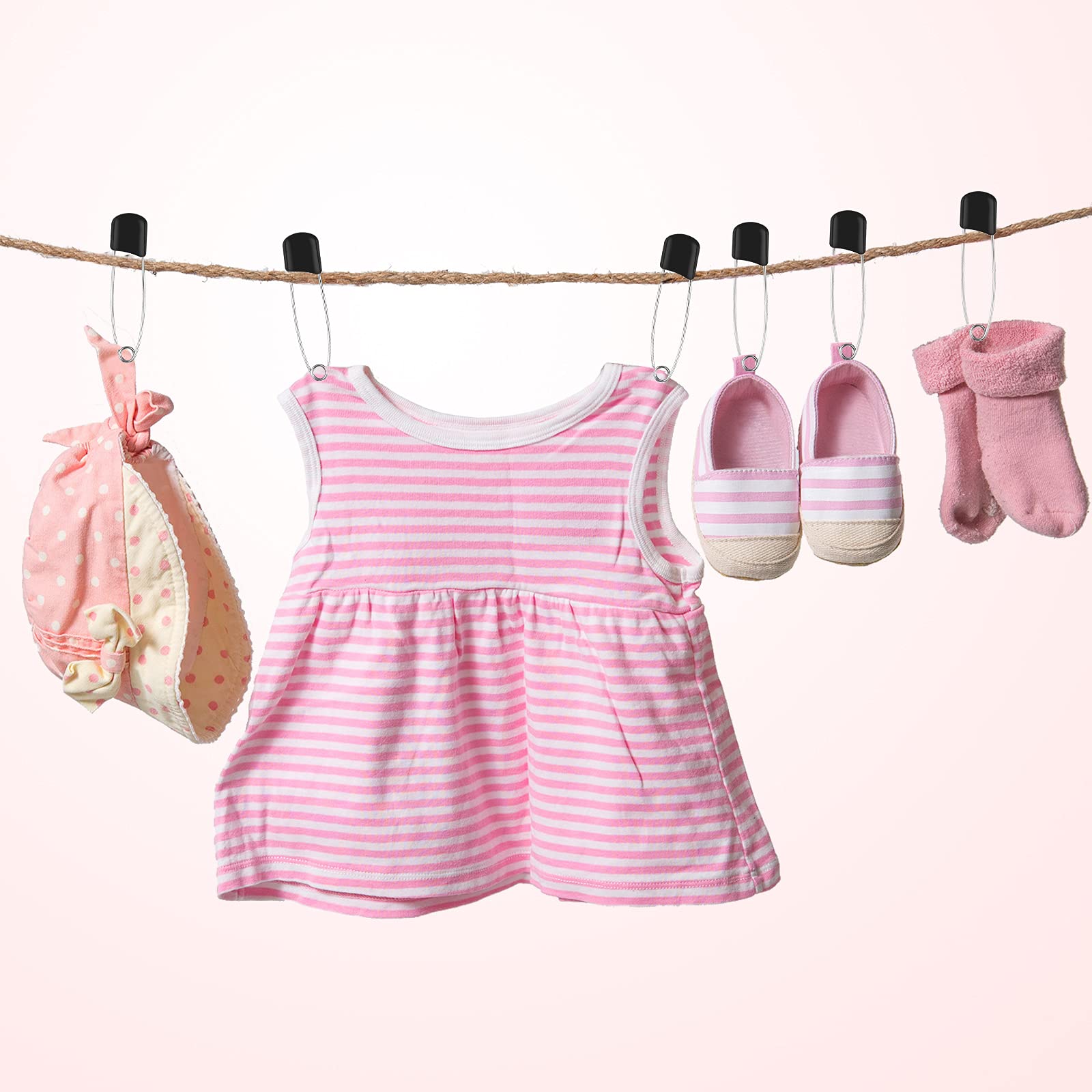 50 Pieces Diaper Pins Safety 2.2 Inch Plastic Head Cloth Diaper Nappy Pins with Locking Closures Stainless Steel with Velvet Bag(Black)