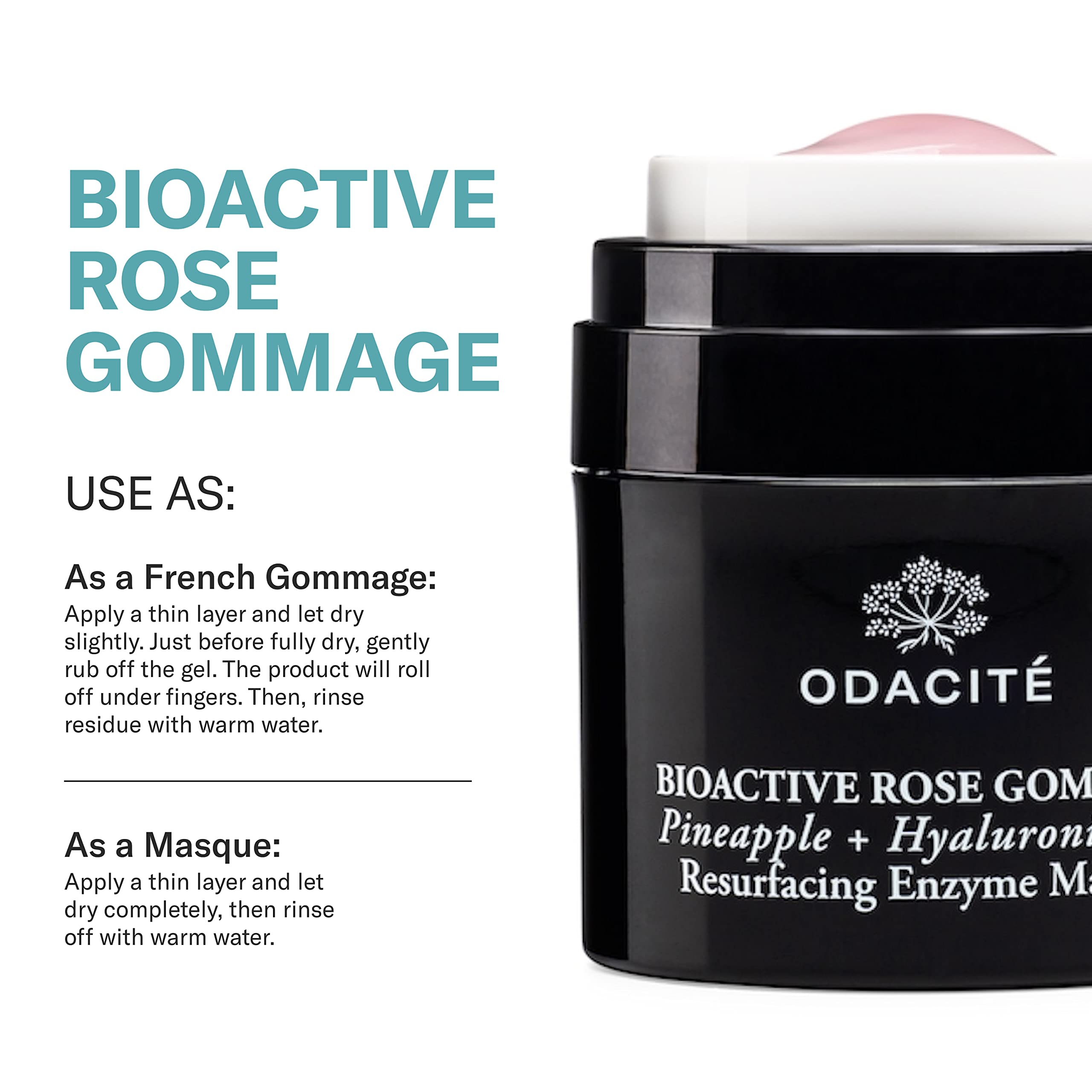 Odacité Exfoliating Face Peel Mask - Bioactive Rose Gommage, Pineapple, and Hyaluronic Acid Gel Glow Recipe- Resurfacing Enzyme Mask for Dullness, Clogged Pores and Dead Skin Build Up, 1.69 fl oz