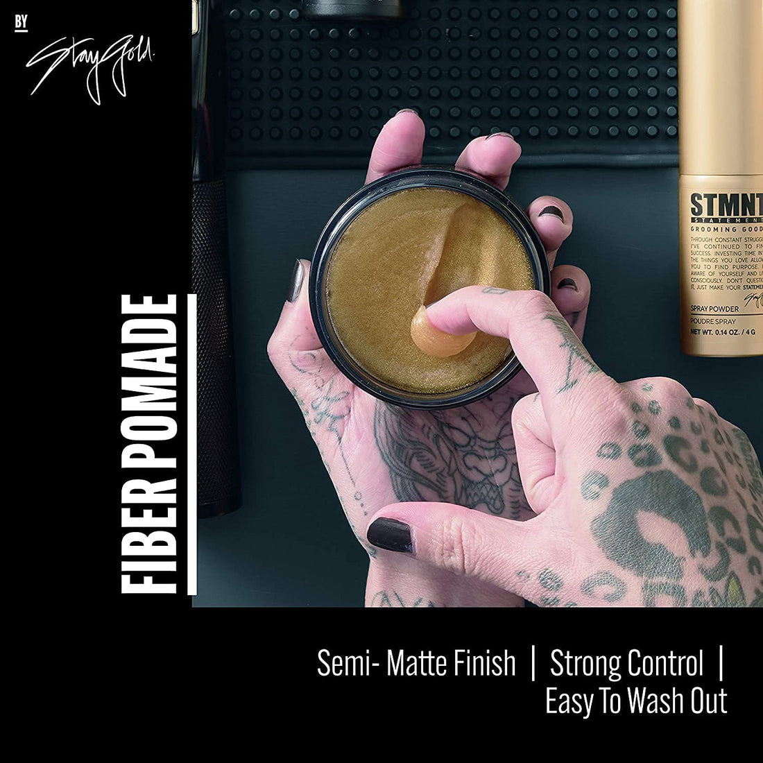 STMNT Grooming Goods Fiber Pomade, 3.38 oz | Semi-Matte Finish | Strong Control | Easy To Wash Out