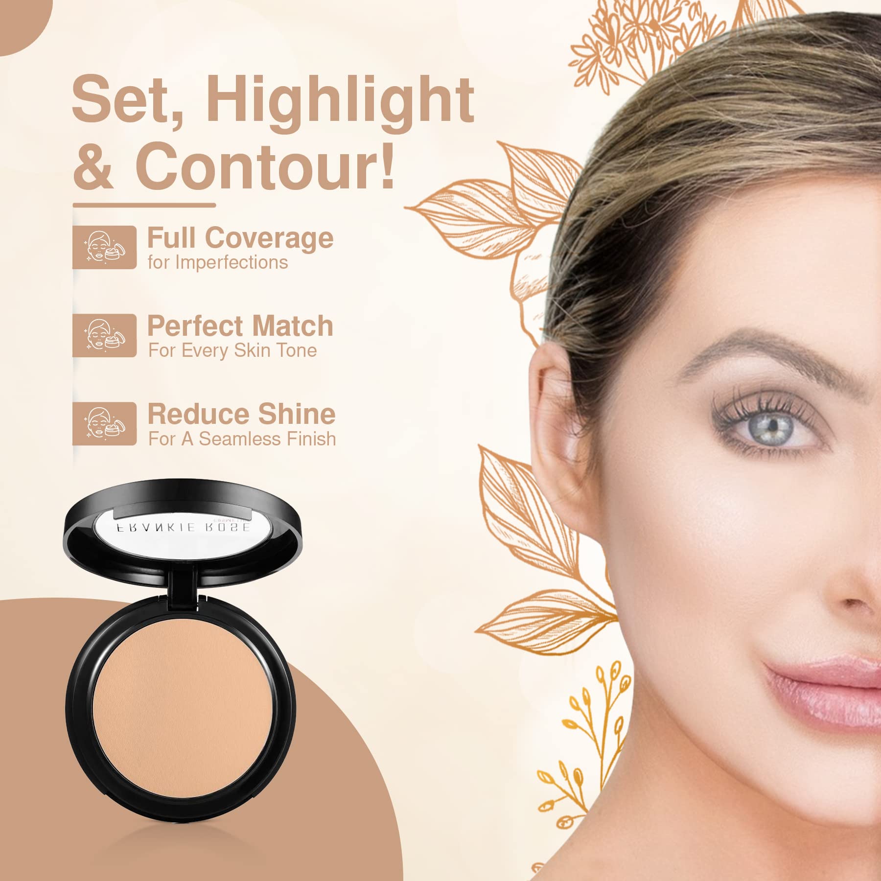 Frankie Rose Cosmetics Powder Foundation - Smooth, Lightweight Makeup for Perfect Skin Tone, Reduce Shine, Minimize Pores - Buildable Coverage - Cream Puff