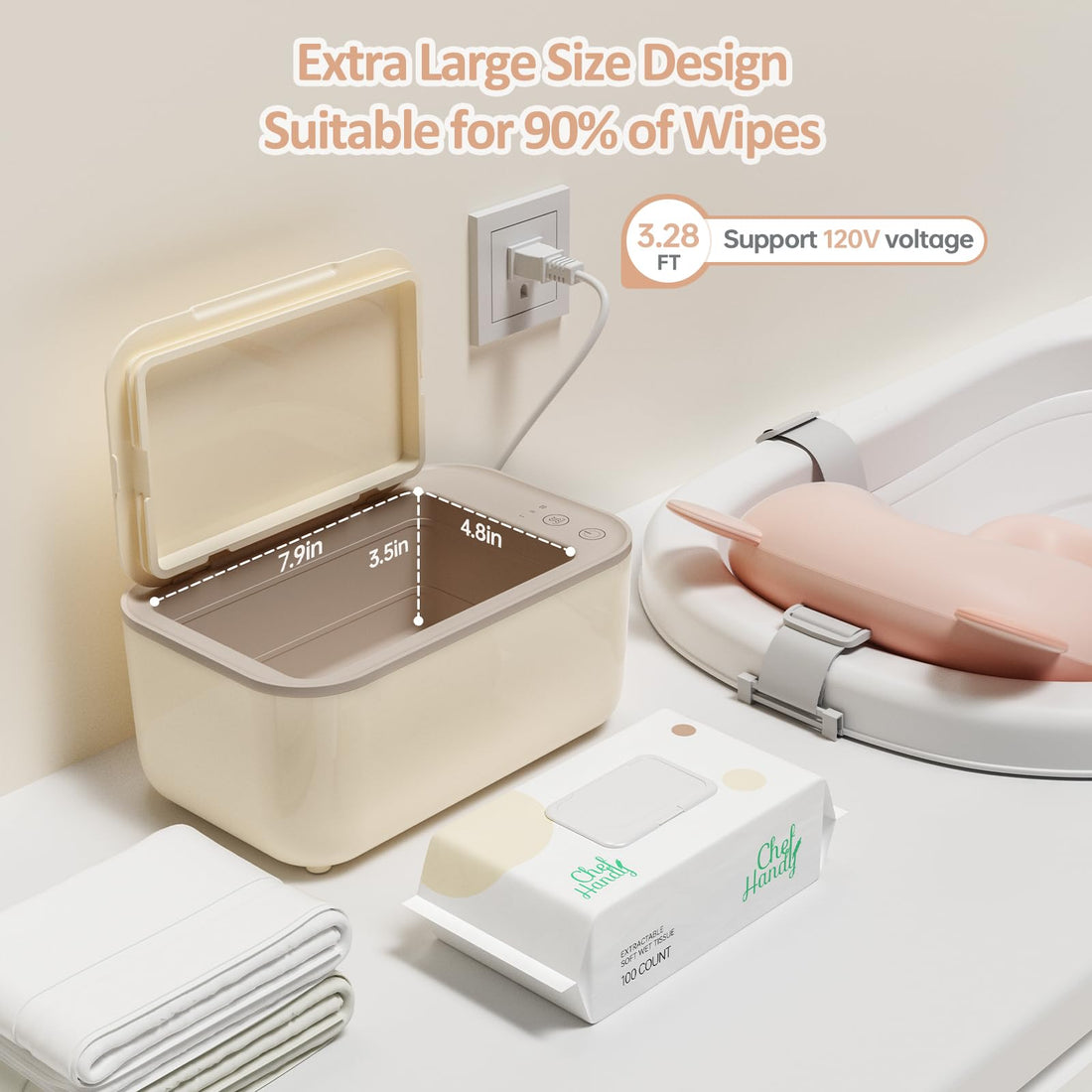 Baby Wipe Warmer, Wipe Warmer and Baby Wet Wipes Dispenser, 3 Mode Temp Control, Large Capacity, Evenly Overall Heating, Silence for Babies, Portable Diaper Wipe Warmer with Changing Light (Yellow)