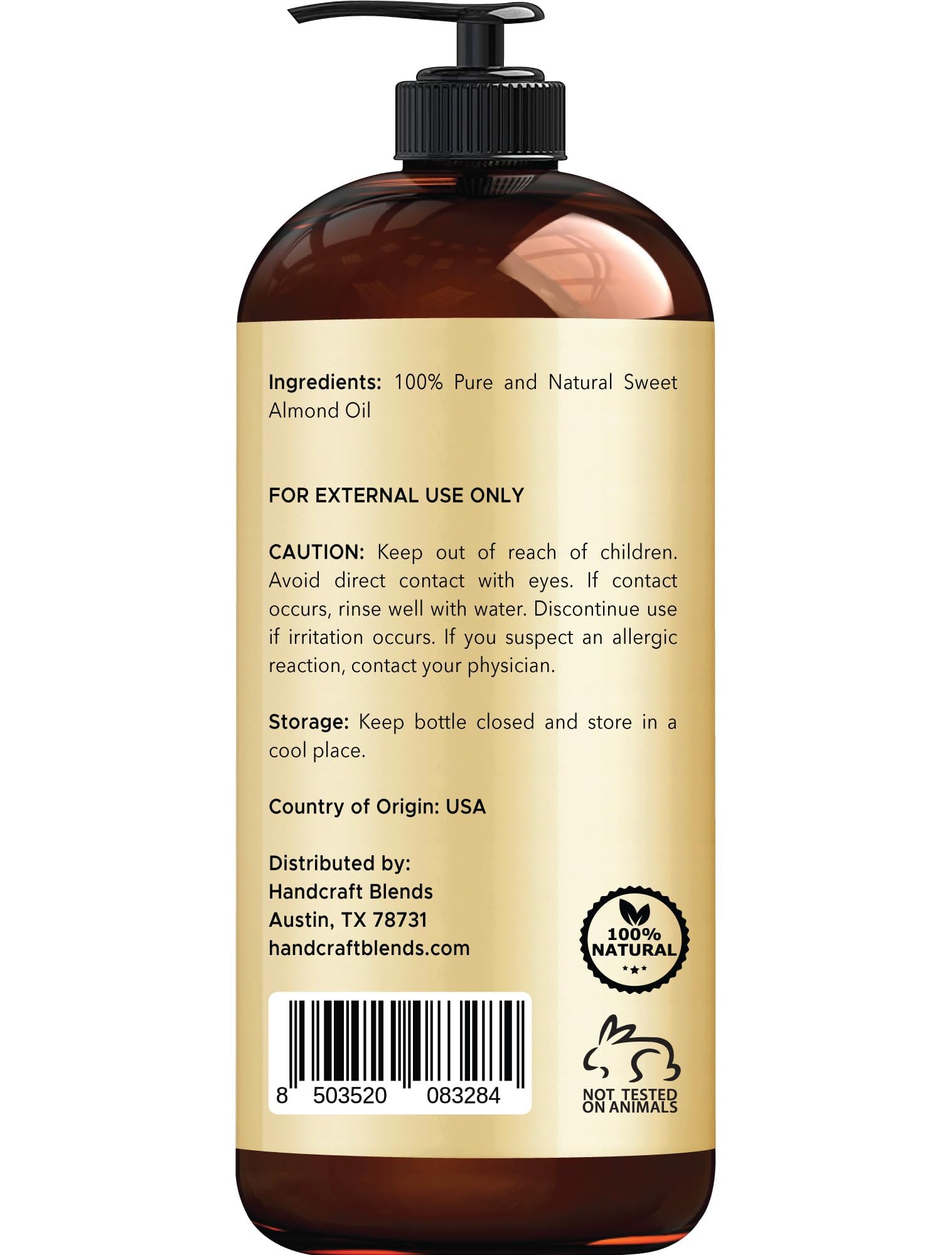 Handcraft Blends Sweet Almond Oil - 16 Fl Oz - 100% Pure and Natural - Premium Grade Carrier Oil for Skin and Hair - Hair and Body - Massage - Hexane-Free