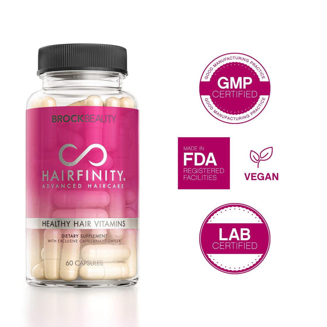Hairfinity Hair Vitamins - Scientifically Formulated with Biotin, Amino Acids, and a Vitamin Supplement That Helps Support Hair Growth - Vegan - 60 Veggie Capsules (1 Month Supply)