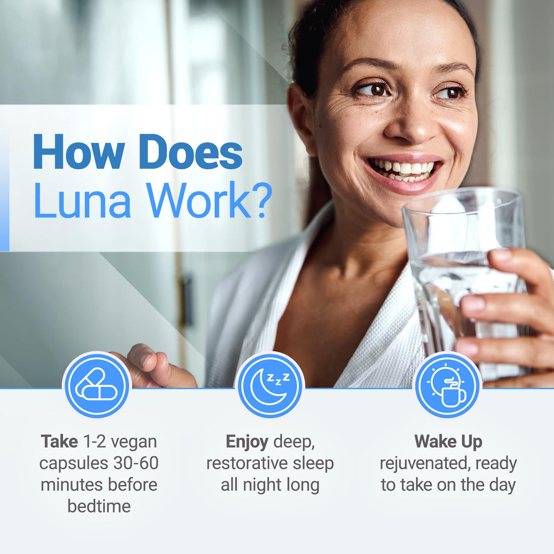 Nested Naturals Luna Sleep Supplement, Melatonin Free, Non-Habit Forming Herbal Sleep Supplement, Adult Bedtime Support, Help Sleeping w/Chamomile, Valerian, L-Theanine, 60 Vegan Capsules