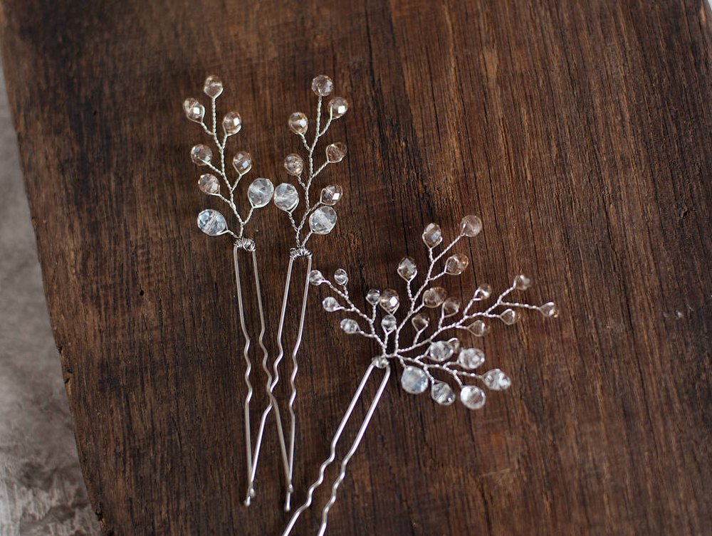 FXmimior Bridal Women Champagne Vintage Rhinestone Wedding Party Hair Pins Cilps Crystal Hair Accessories( pack of 3)