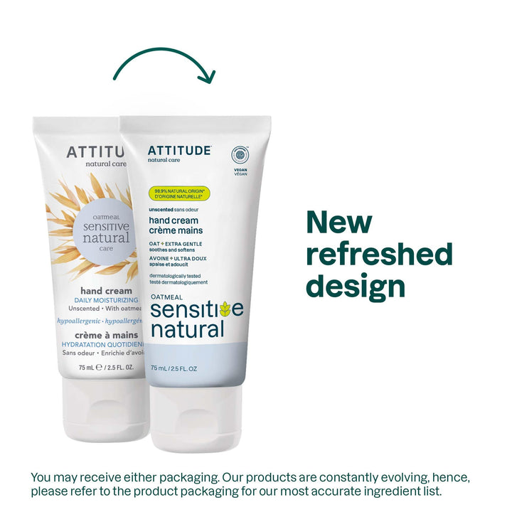 ATTITUDE Unscented Hand Cream for Dry & Sensitive Skin, Dermatologist-tested & Hypoallergenic, EWG Verified, Vegan & Cruelty-free Hand Moisturizer, Fragrance Free, 2.5 Fl. Oz.