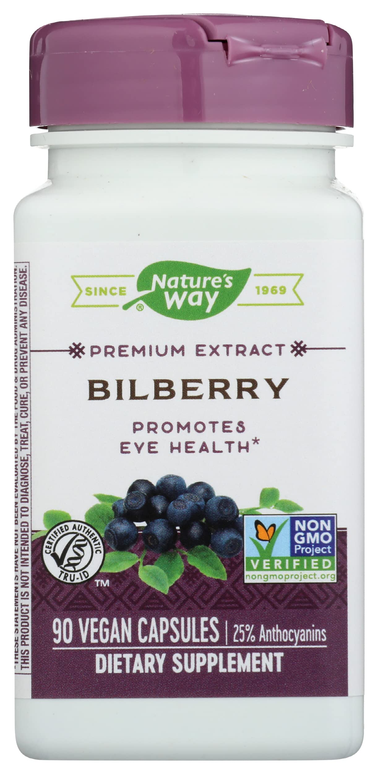 Natures Way Premium Extract Bilberry Standardized, Cruelty Free, Environmentally Friendly, 90 Vegan Capsules (Pack of 1)