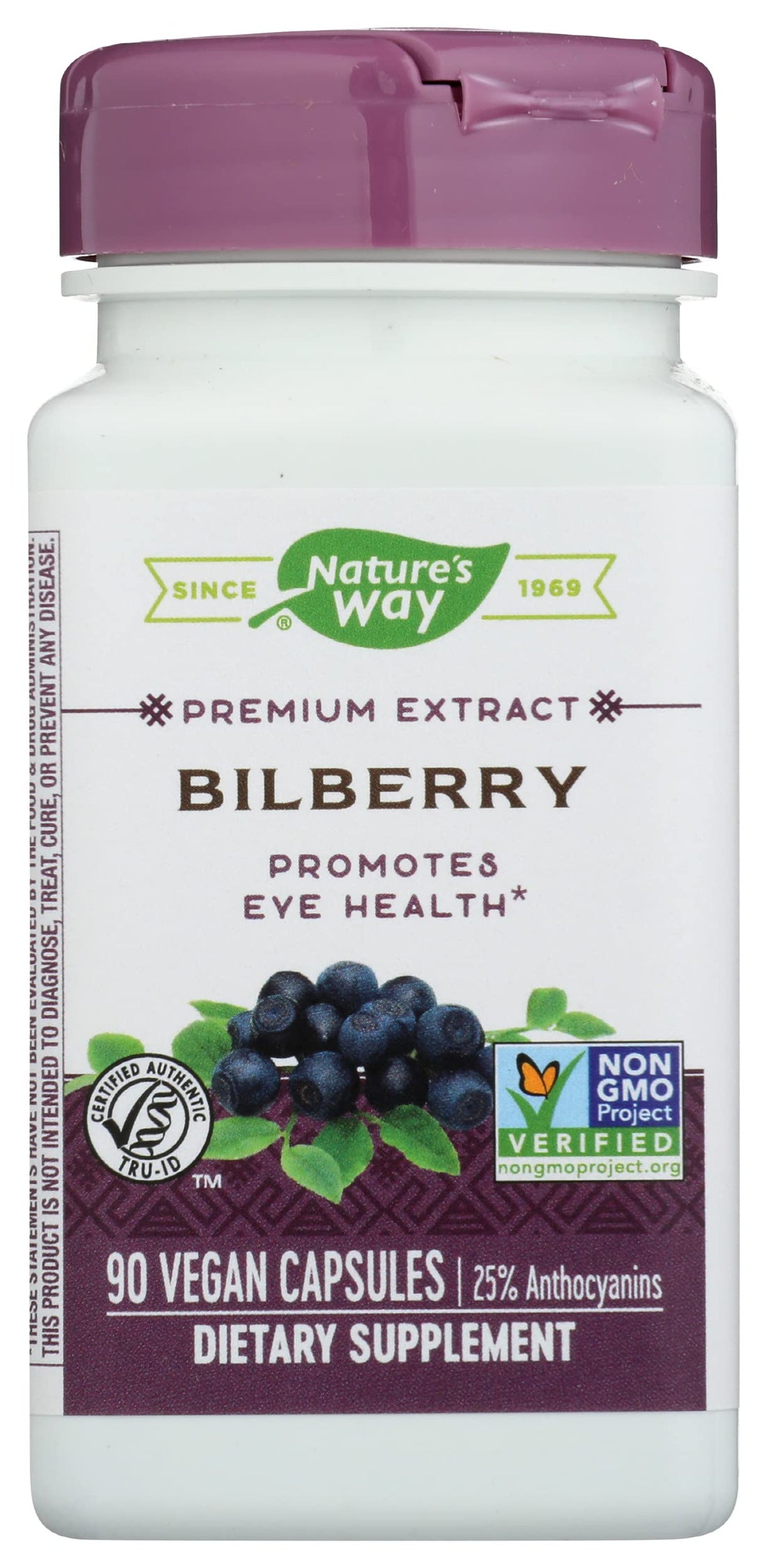 Natures Way Premium Extract Bilberry Standardized, Cruelty Free, Environmentally Friendly, 90 Vegan Capsules (Pack of 1)