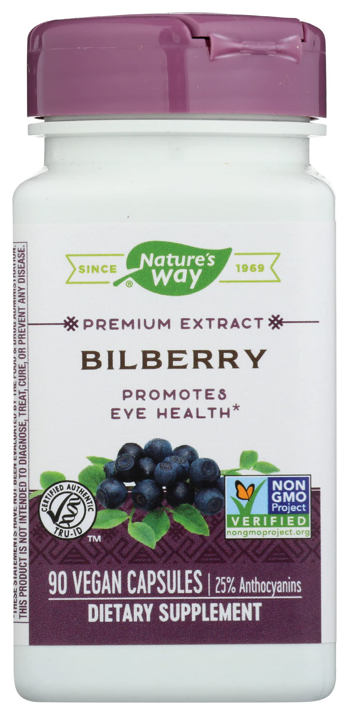 Natures Way Premium Extract Bilberry Standardized, Cruelty Free, Environmentally Friendly, 90 Vegan Capsules (Pack of 1)