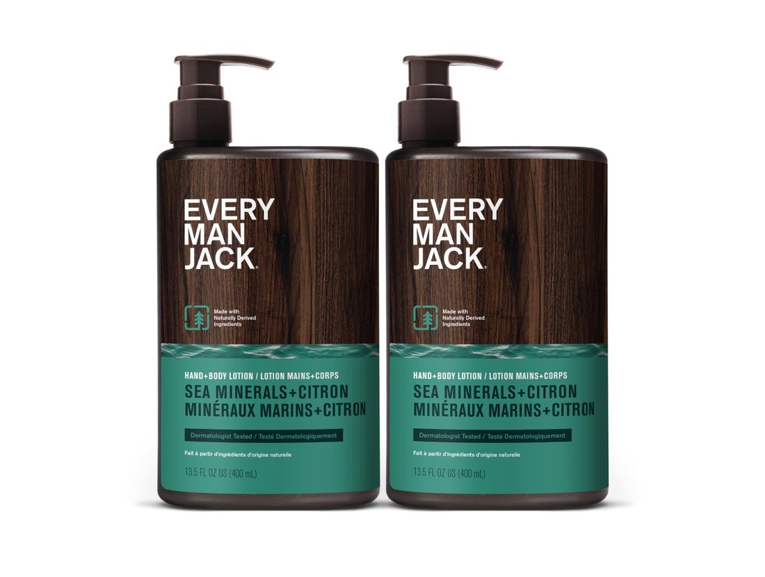 Every Man Jack Mens Sea Minerals + Citron Hand & Body Lotion for All Skin Types - Dermatologist Tested & Hypoallergenic - Nourish Skin with Lightweight Fast Absorbing Lotion - 13.5oz 2 Bottles