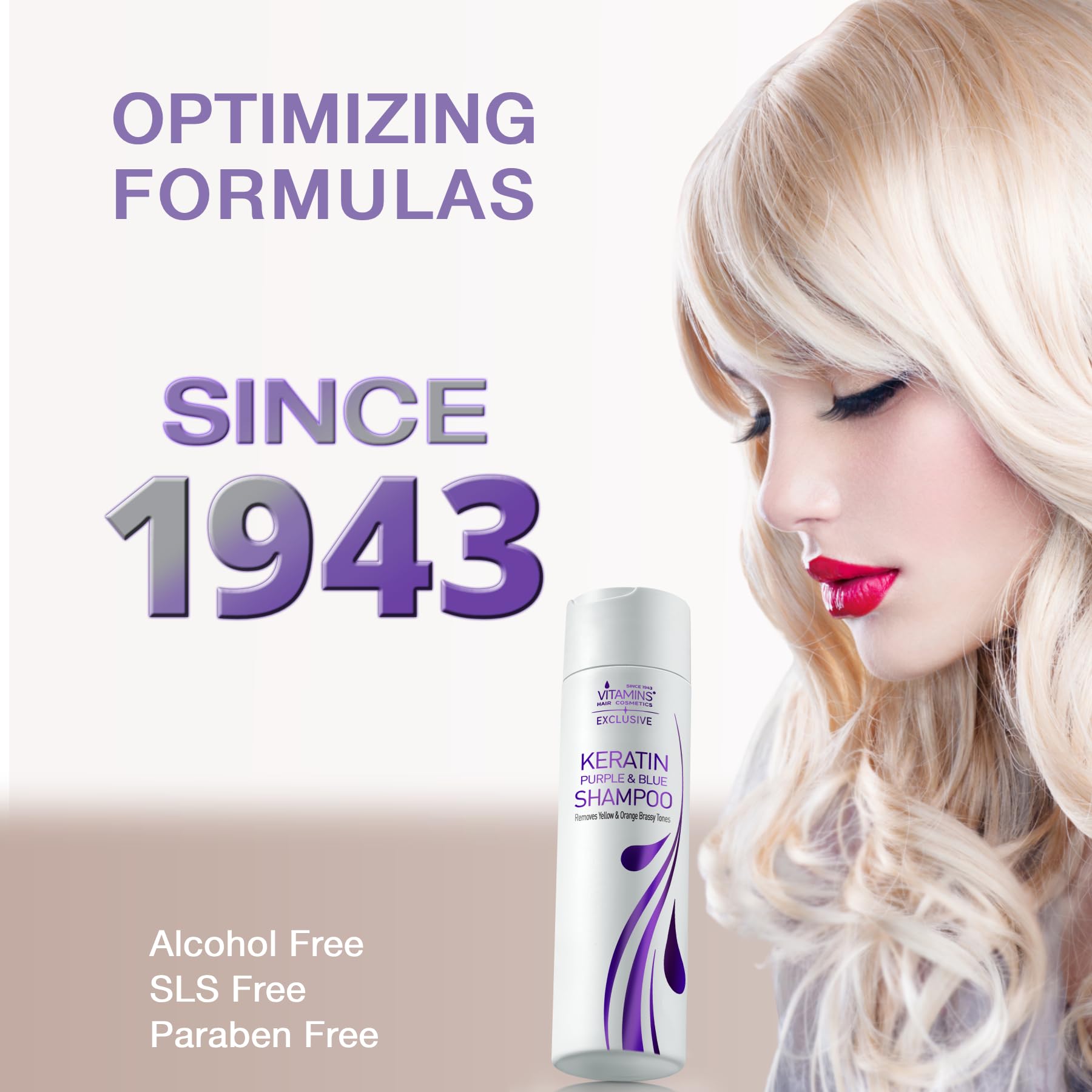 VITAMINS hair cosmetics Keratin Purple Toning Shampoo - Violet Blue Brassiness Toner for Bleached Icy Blonde Platinum Silver White Grey Ash Gray or Colored Dry Damaged Brassy Hair