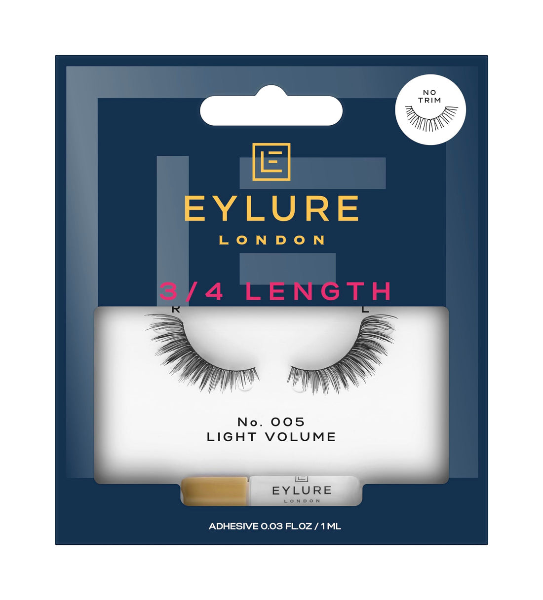Eylure Volume False Lashes, Style No. 005, Reusable, Adhesive Included, 1 Pair