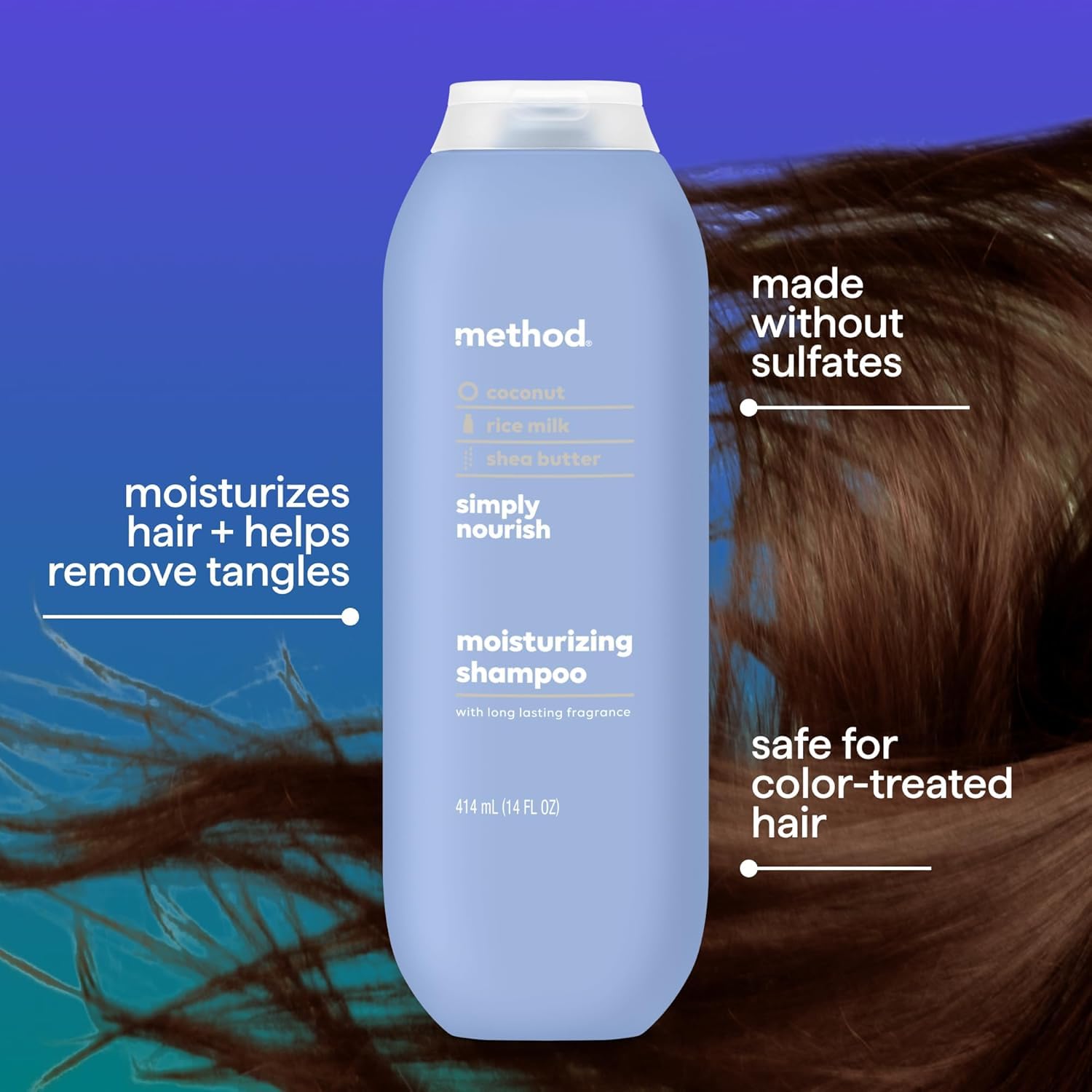 Method Moisturizing Shampoo, Simply Nourish with Shea Butter, Coconut, and Rice Milk Scent Notes, Paraben and Sulfate Free, 14 oz (Pack of 3)
