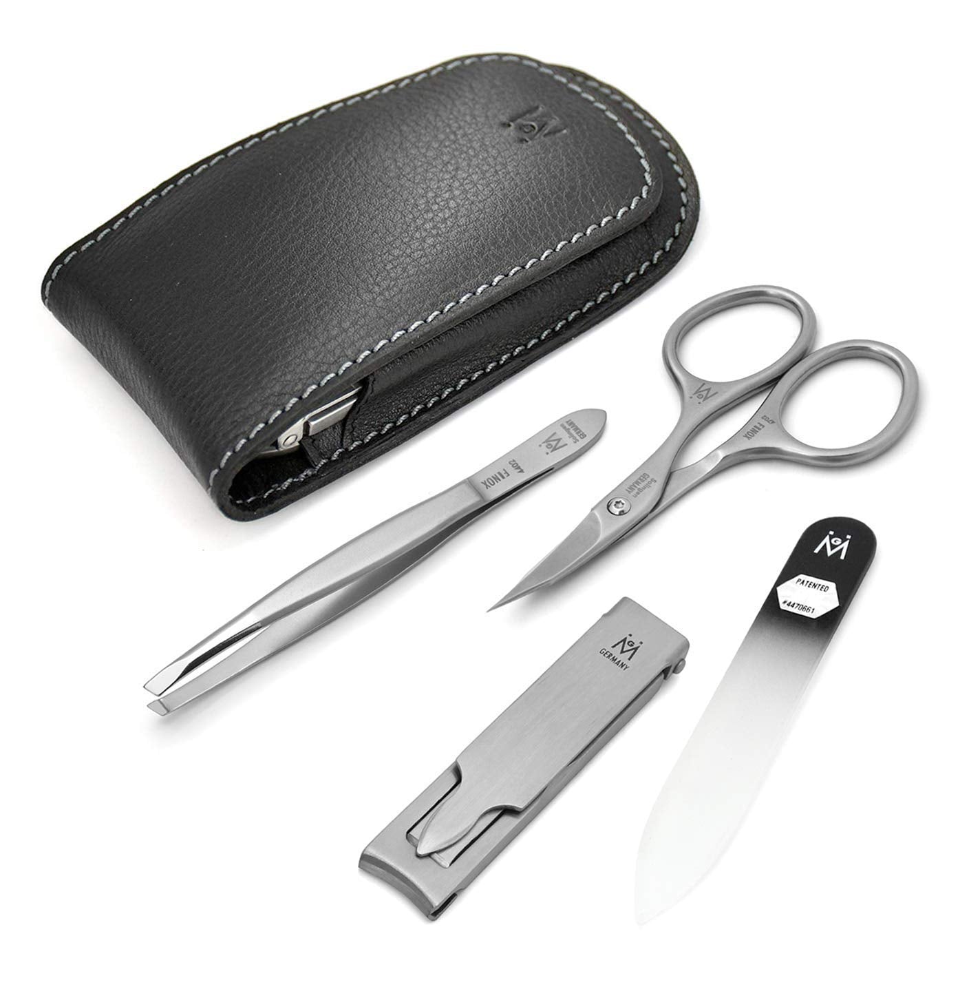 Travel manicure set - 4pc matte stainless steel in black leather case by GERManikure
