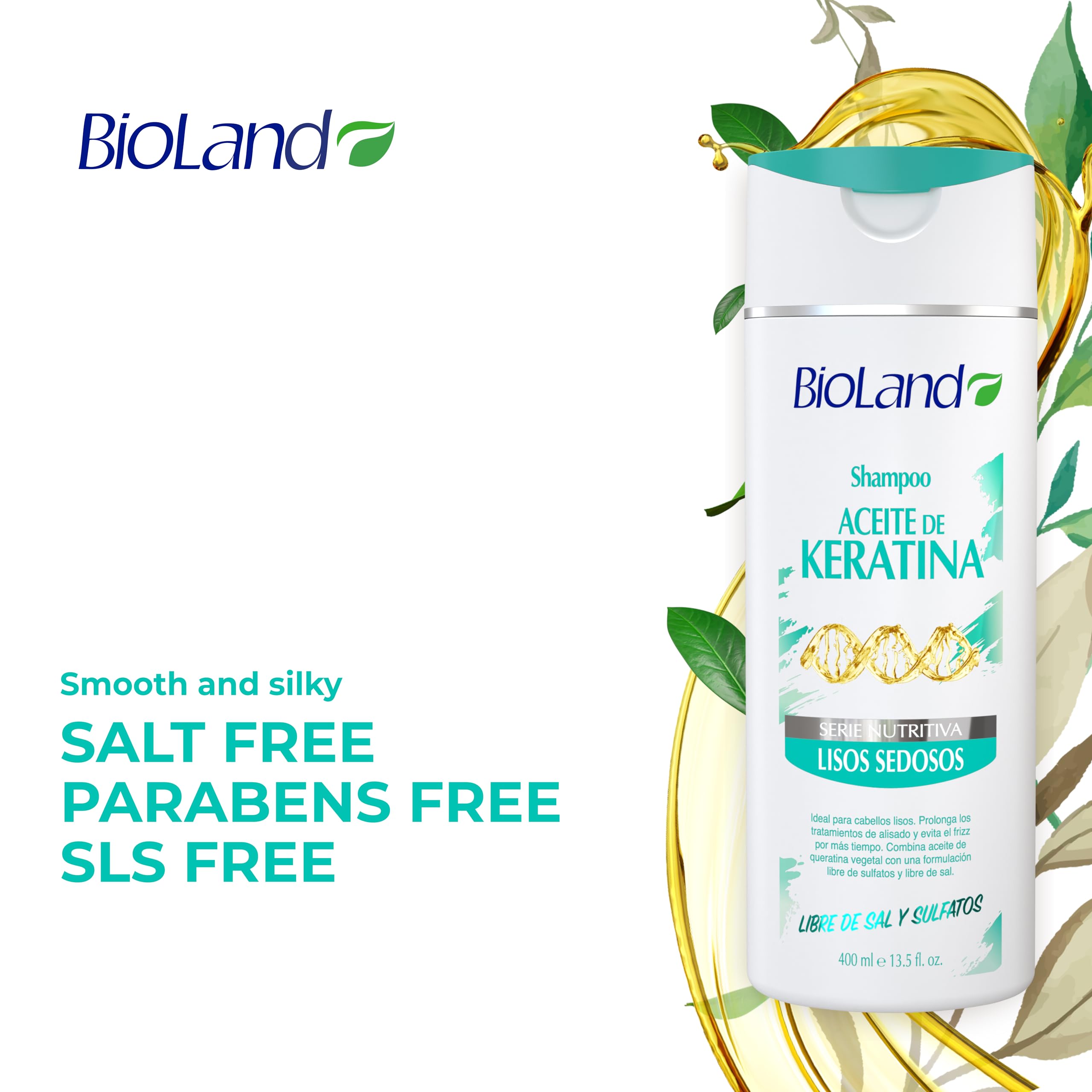 Bioland Keratin Oil Shampoo - Ultra Concentrated Shampoo for Treated & Straight Hair - 13.53 fl oz (400mL)