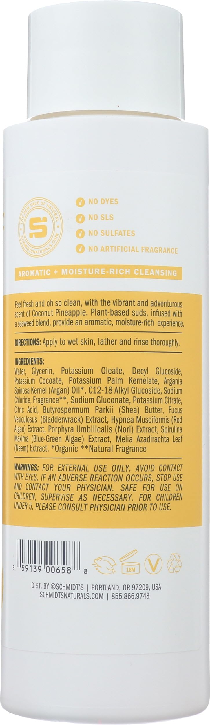 Schmidts Deodorant, Body Wash Coconut Pineapple, 16 Ounce