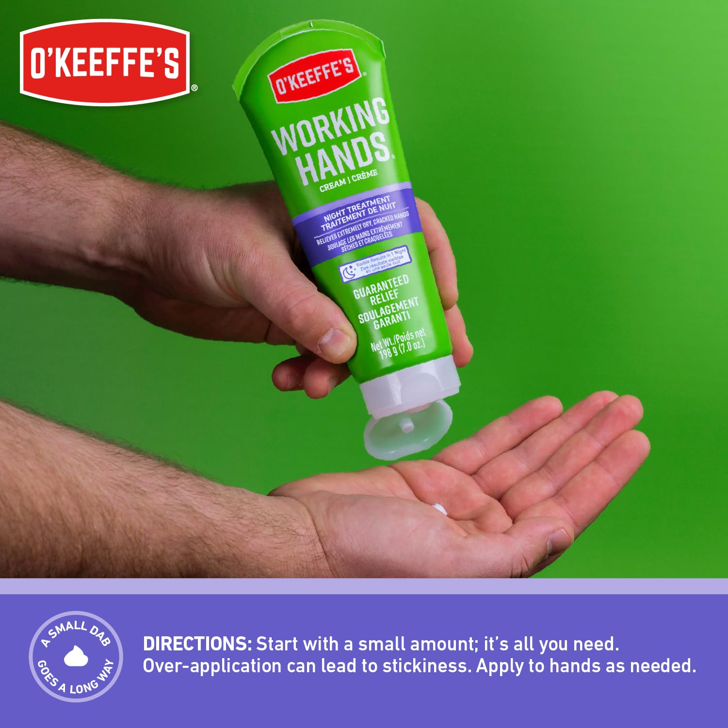 O'Keeffe's Working Hands Night Treatment Hand Cream for Extreme Dryness - 7 oz Tube (1 Pack) - Repairing Skincare for Cracked, Dry Hands