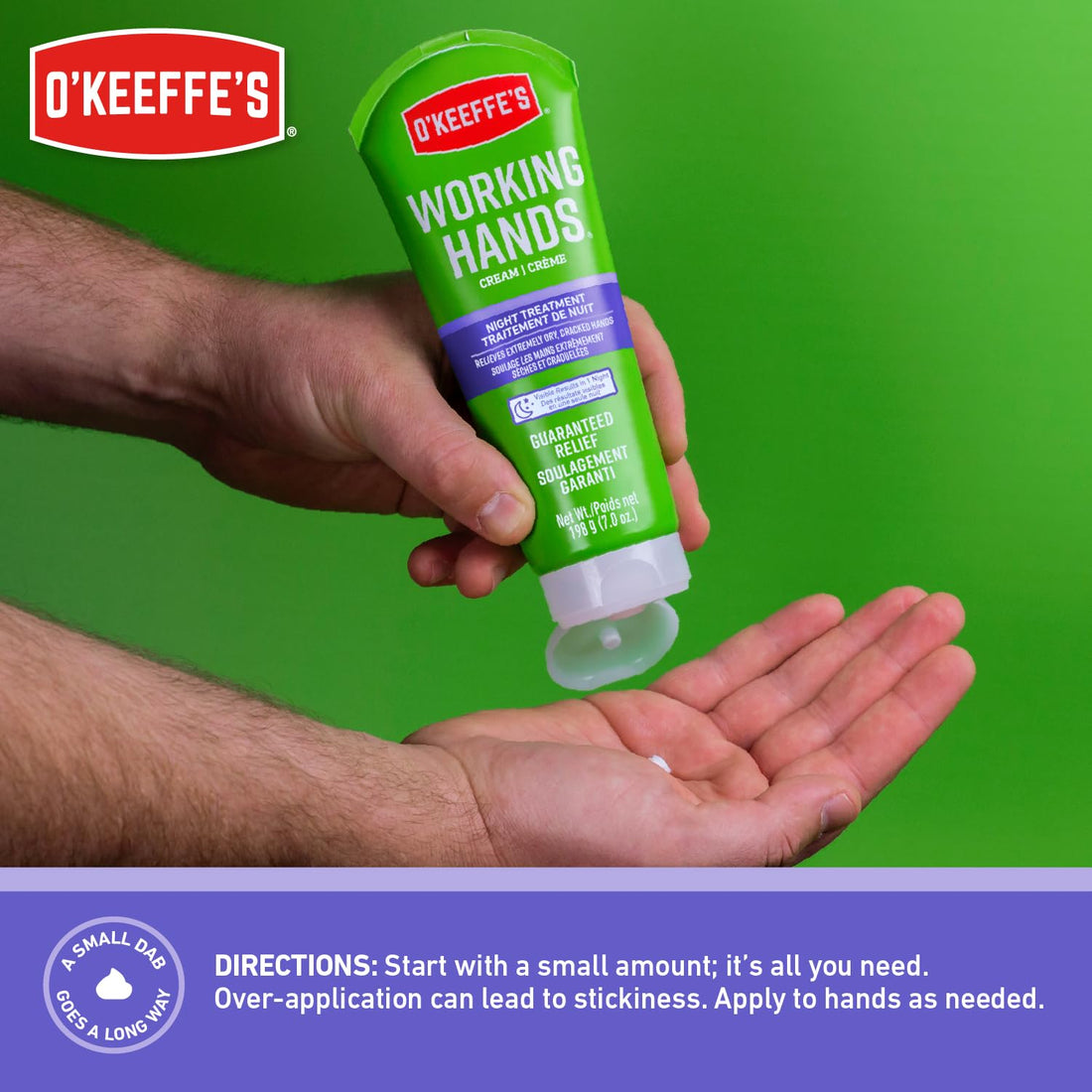 O'Keeffe's Working Hands Night Treatment Hand Cream for Extreme Dryness - 7 oz Tube (1 Pack) - Repairing Skincare for Cracked, Dry Hands