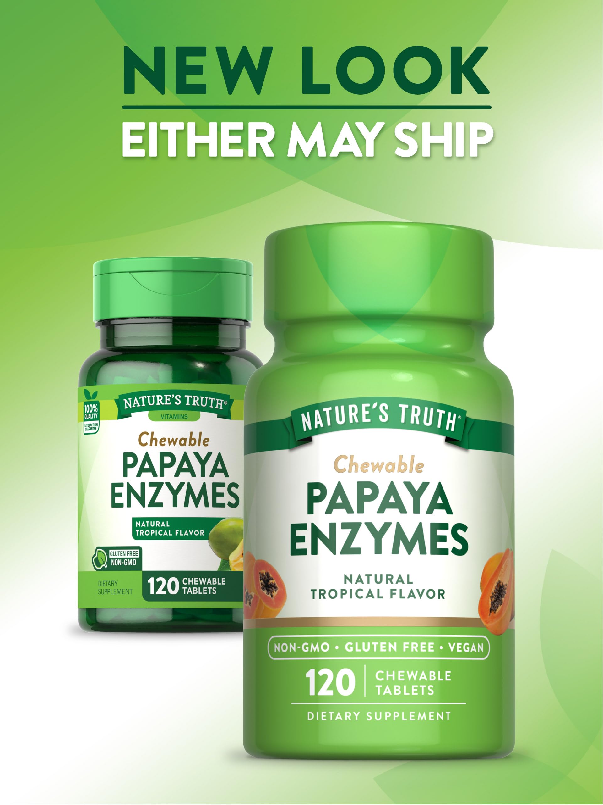 Nature's Truth Papaya Enzyme Chewable Tablets | 120 Count | Vegan, Non-GMO & Gluten Free Supplement for Digestion | Natural Tropical Flavor