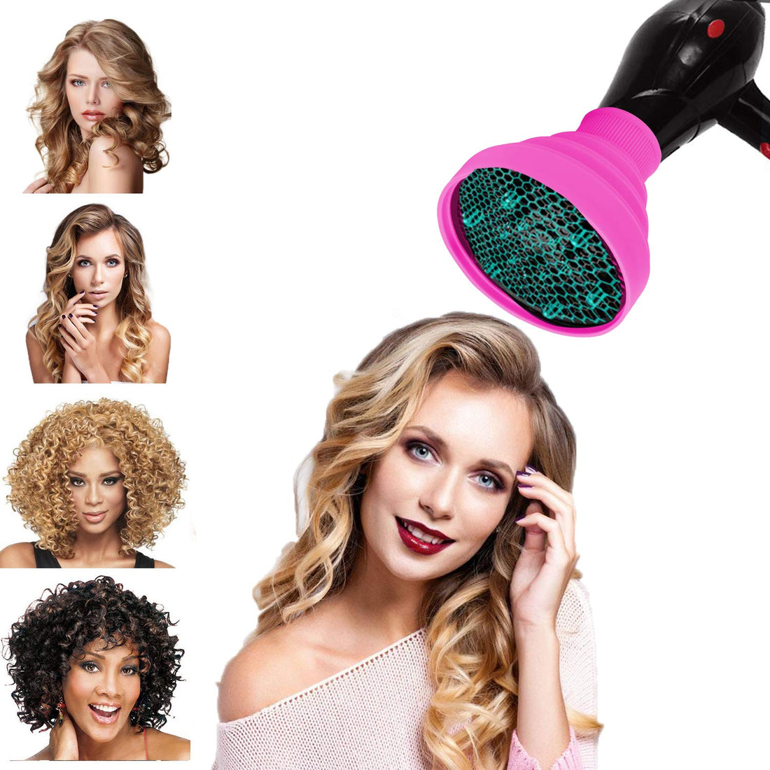 Universal Collapsible Hair Dryer Diffuser Attachment- Salon Grade tool,Lightweight Foldable Portable Travel Folding Design Fit Most of blow Dryers-PinkPink