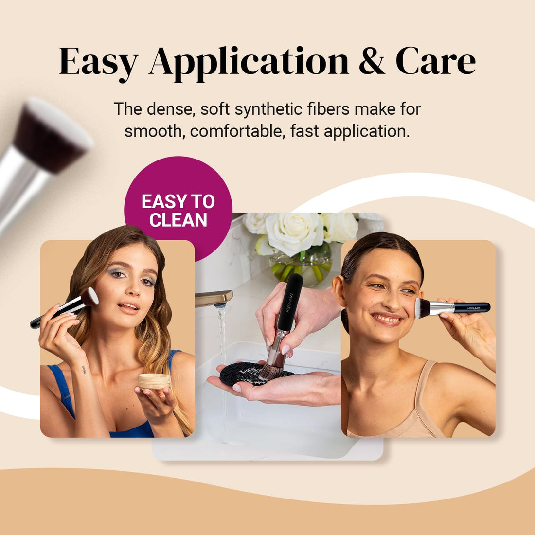 Keshima Large Flat Top Kabuki Foundation Makeup Brush, 1.6 Top Diameter