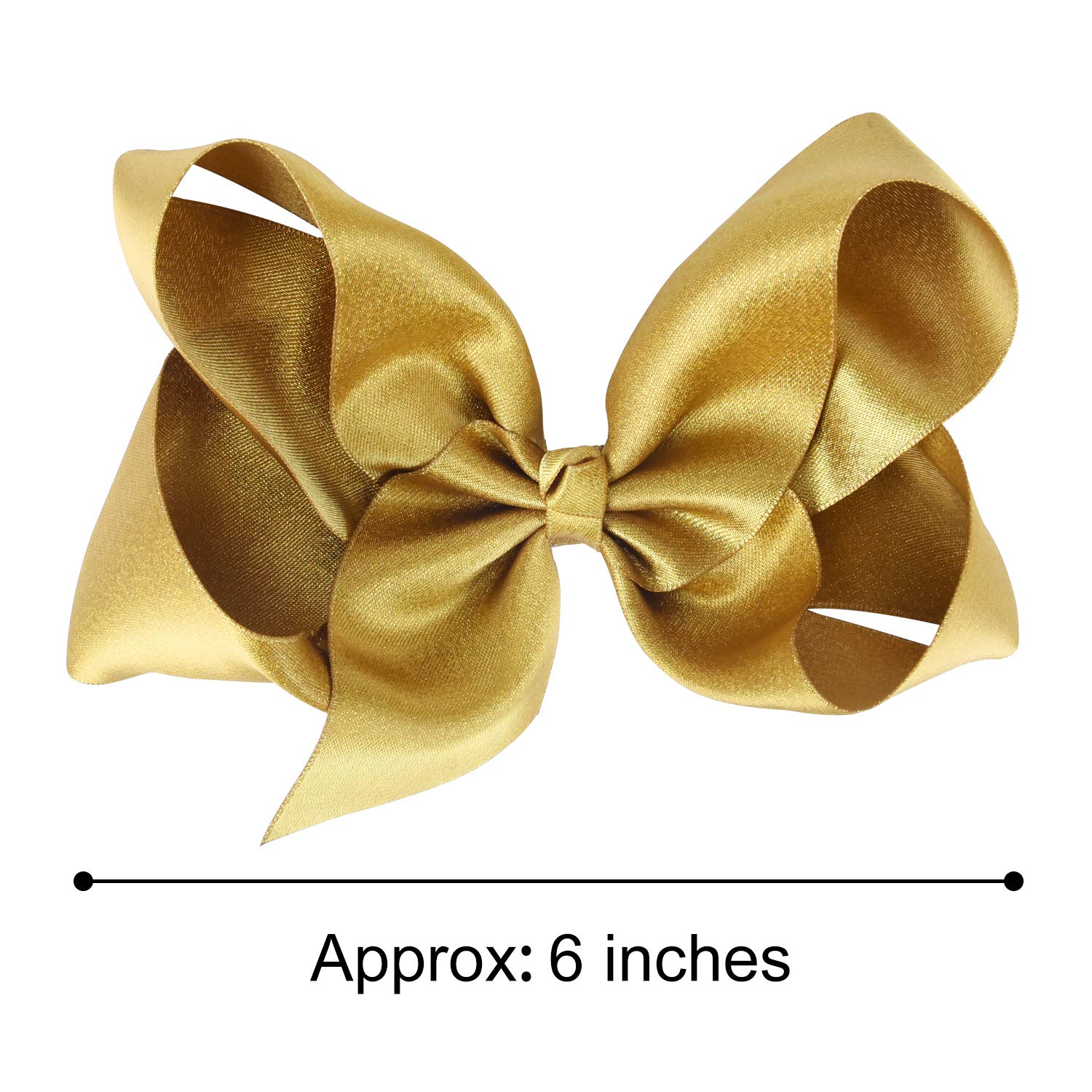 DEEKA 2 PCS 6 Big Hand-made Shiny Glitter Ribbon Hair Bows Alligator Clips Hair Accessories for Little Teen Toddler Girls Kids Set of 2 -Gold
