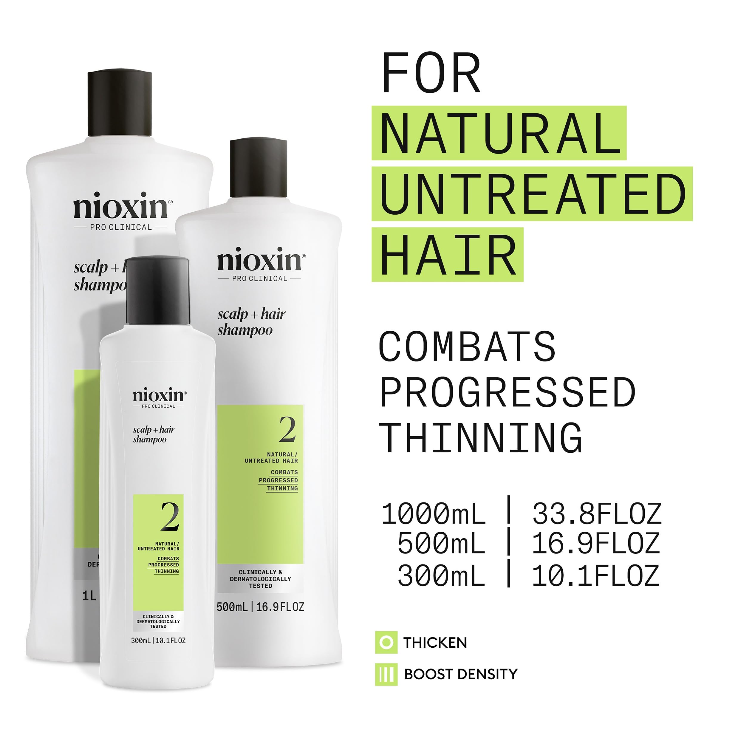 Nioxin Scalp + Hair Thickening System 2 Shampoo, For Natural Hair with Progressed Thinning, 33.8 fl oz (Packaging May Vary)