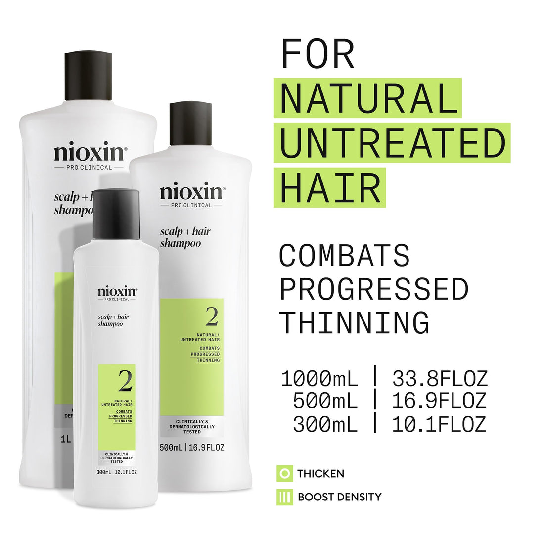 Nioxin Scalp + Hair Thickening System 2 Shampoo, For Natural Hair with Progressed Thinning, 33.8 fl oz (Packaging May Vary)