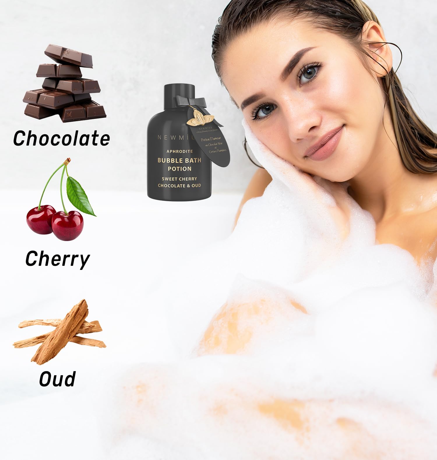 Premium Bubble Bath Long Lasting Foaming Bubbles Romantic Bath for Couples Cherry Chocolate Oud Moisturizing Relaxing Stress Relief Calming Spa Gift