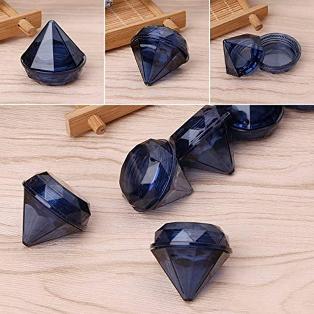Healthcom 50Pcs Diamond Shaped Clear Jars Cosmetic Jars Cosmetic Sample Trial Case Compact Storage Box For Cosmetics, Lotion, Creams, Make Up (Royal Blue)