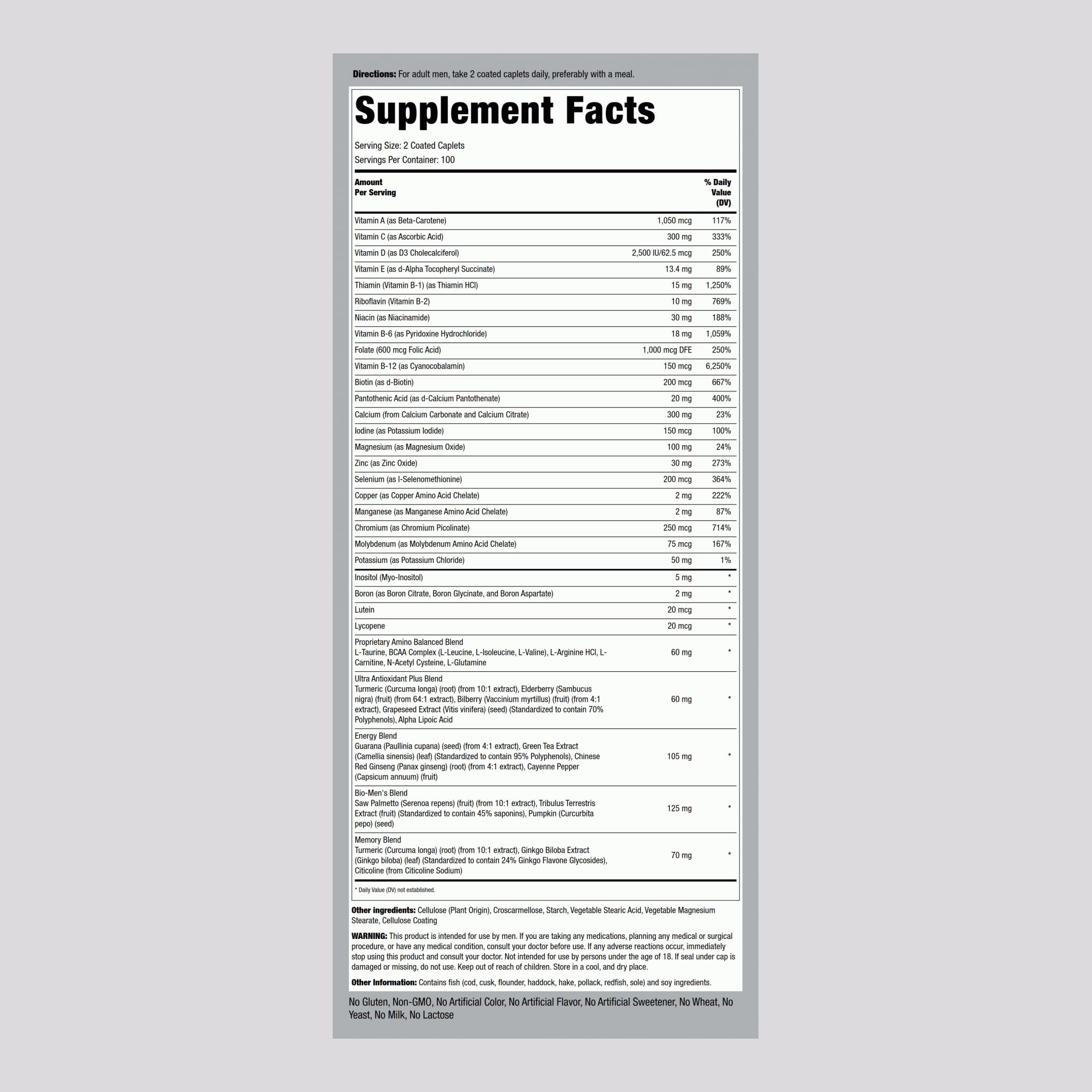 Piping Rock Multivitamin for Men Over 50+ | 200 Caplets | Mega 50 Plus Daily Multimineral | with Magnesium, Calcium, Zinc | Non-GMO, Gluten Free Supplement