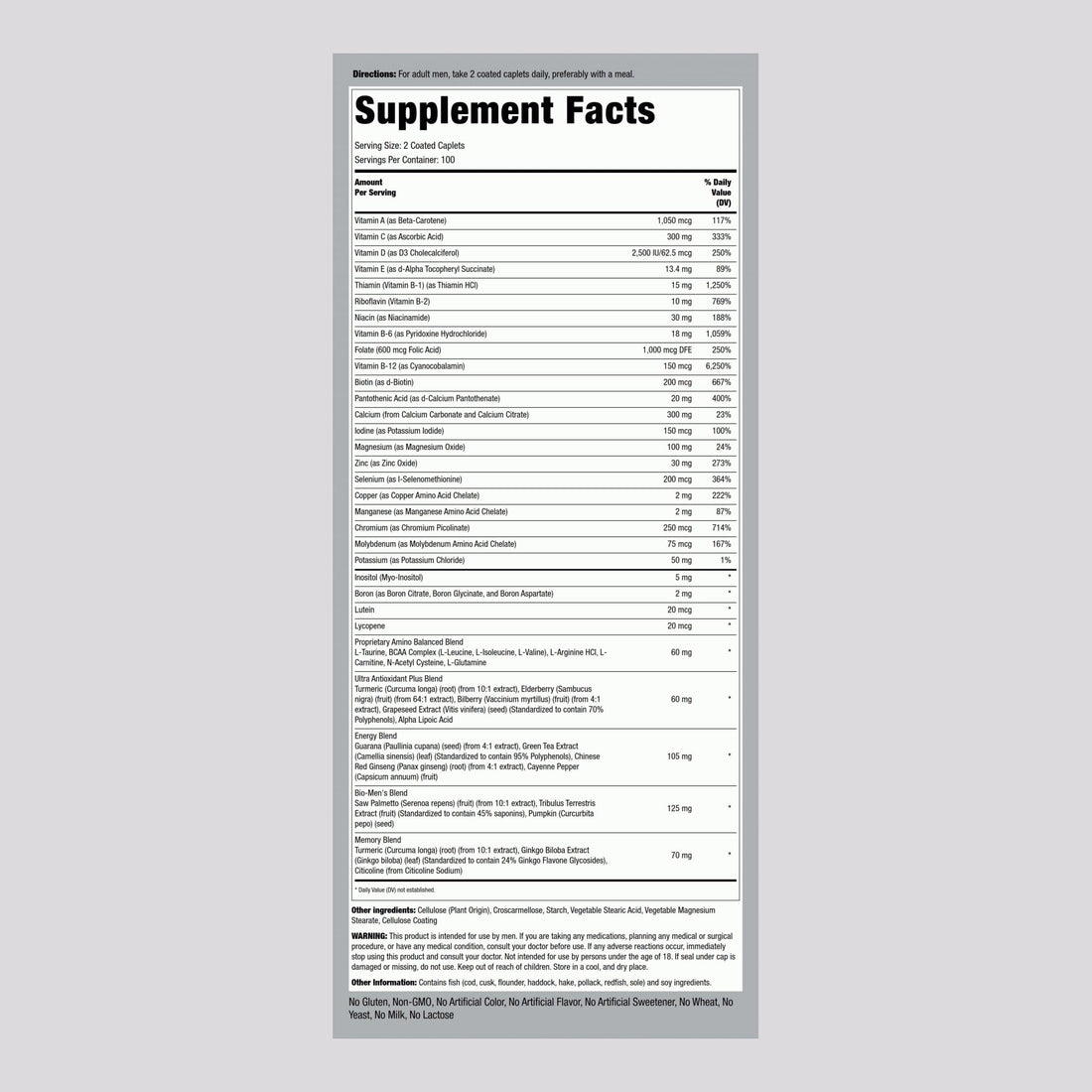 Piping Rock Multivitamin for Men Over 50+ | 200 Caplets | Mega 50 Plus Daily Multimineral | with Magnesium, Calcium, Zinc | Non-GMO, Gluten Free Supplement