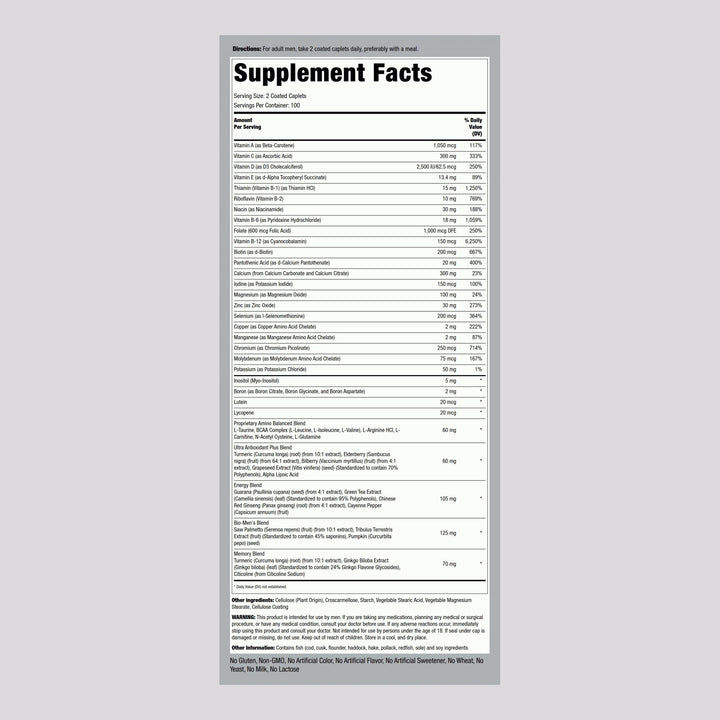 Piping Rock Multivitamin for Men Over 50+ | 200 Caplets | Mega 50 Plus Daily Multimineral | with Magnesium, Calcium, Zinc | Non-GMO, Gluten Free Supplement