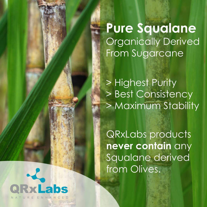 QRxLabs Pure Plant-Based Squalane Oil with Vitamin E (2 oz) - Organic ECOCERT/USDA Certified Squalane from Sugarcane - Moisturizer for Face, Body, Skin & Hair