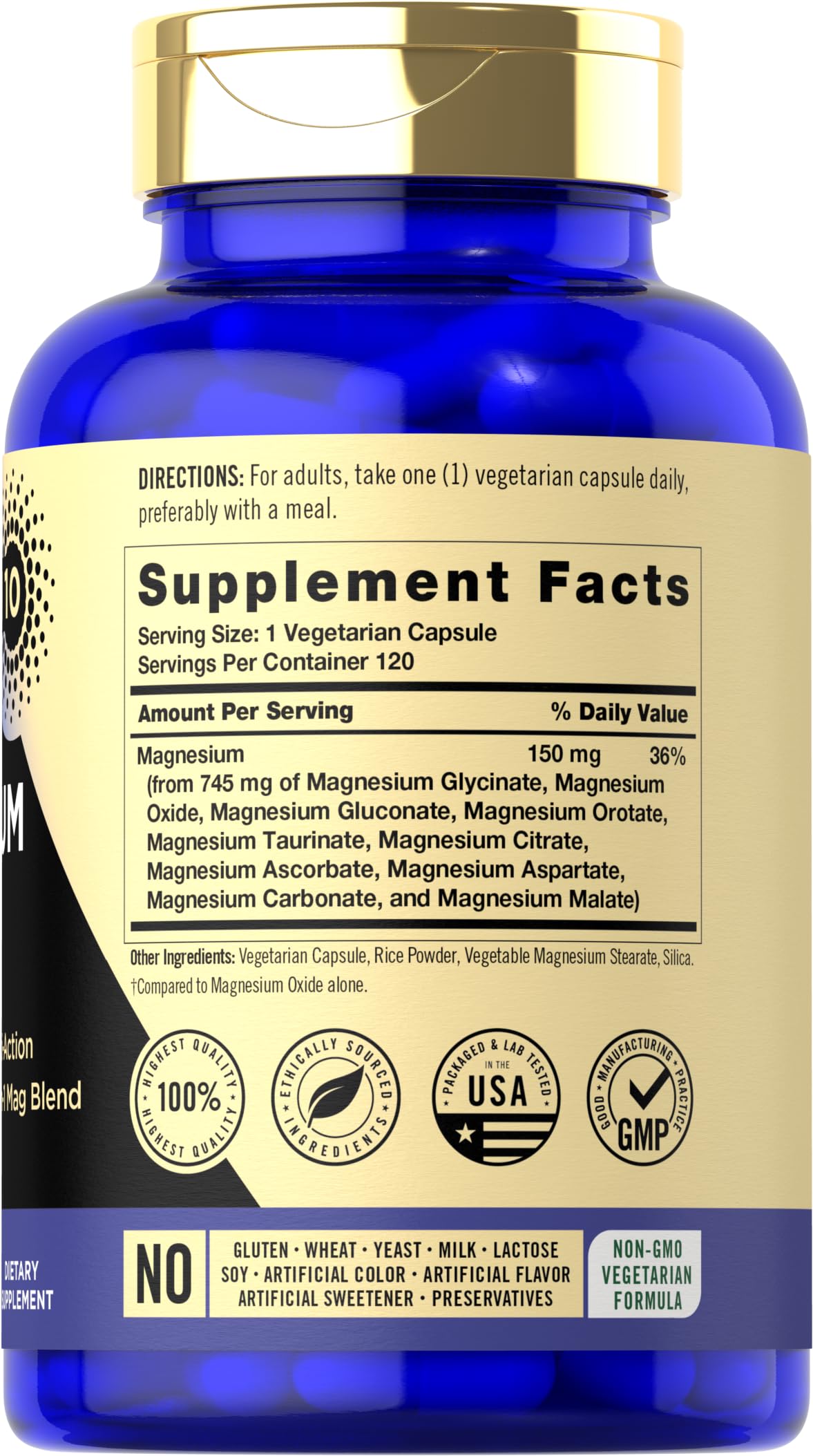 Magfusion-10 Magnesium Complex Supplement 745mg | 120 Capsules | 10 in 1 Blend | Vegetarian, Non-GMO, Gluten Free
