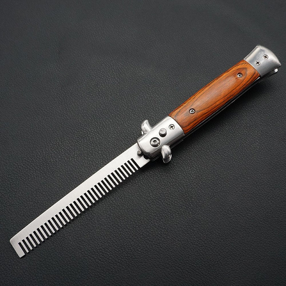 Le Fu Li Pocket Folding Flick Hair Comb For Beard, Mustache, Head Black Pearl Handle ~ Mens Pocket Comb stainless steel spring jump Brush Salon Beauty Tool