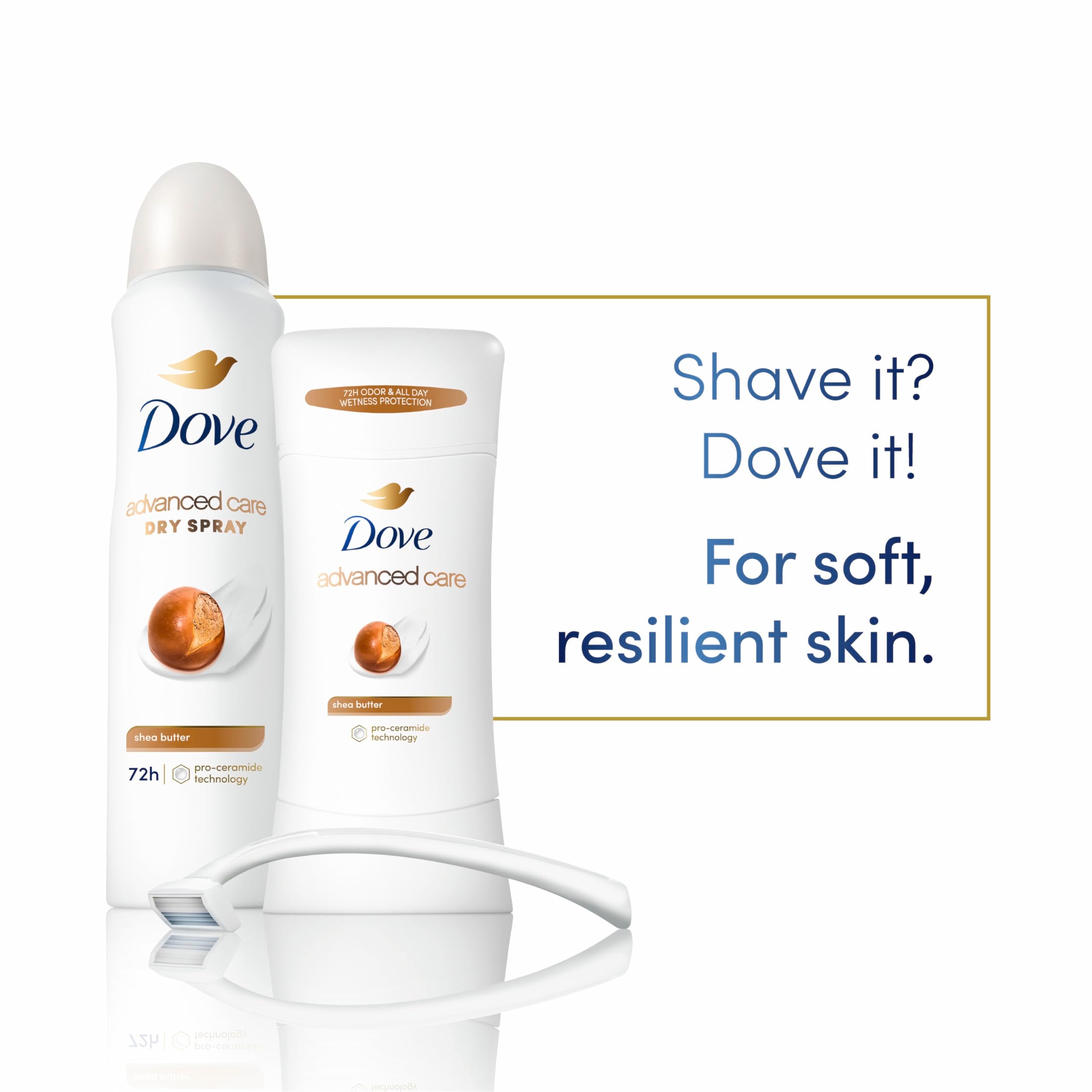 Dove Antiperspirant Deodorant Stick for 48 Hour Protection And Soft And Comfortable Underarms, Shea Butter, Deodorant for Women, 4 Count, 2.6 Ounce