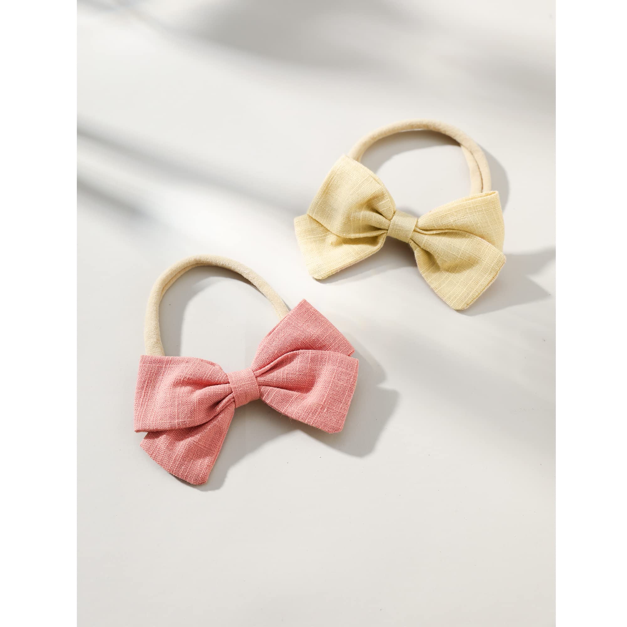 30 Pcs Baby Headbands Infant Girls Hair Bows Nylon Hairbands with Linen Bows Handmade Head Accessories for Newborn Toddlers Kids