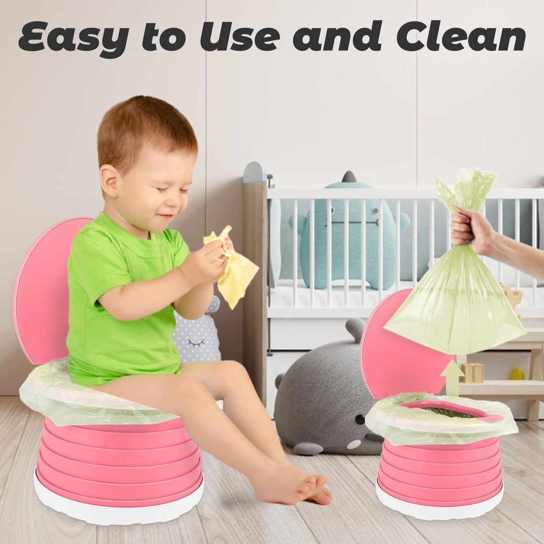 Portable Potty Chair - Foldable Training Toilet for Toddler Baby Kids Travel Potties Seat Indoor and Outdoor Pink